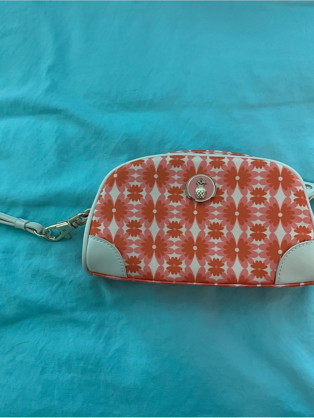 Spartina 449 Coral Floral Wristlet with Cream Trim NWOT